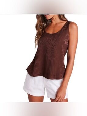 Bella Dahl Brown Scoop Neck Satin Damask Tank - Cafe Noir